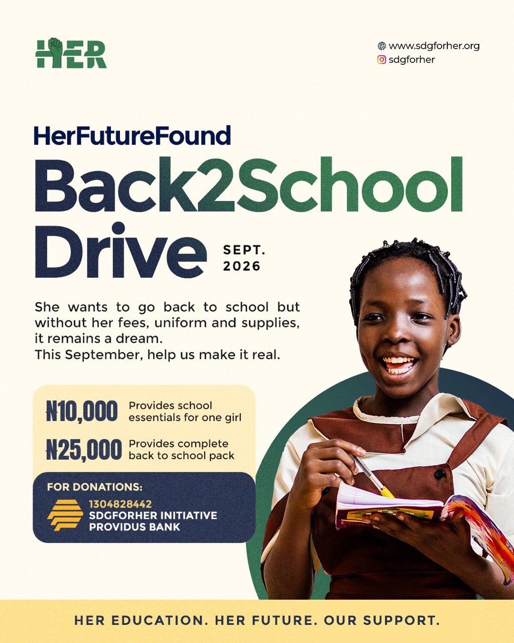 SDGforHer Launches the 2026 Back2School Drive Through the HerFutureFound Programme for Girl in Underserved&nbsp;Communities